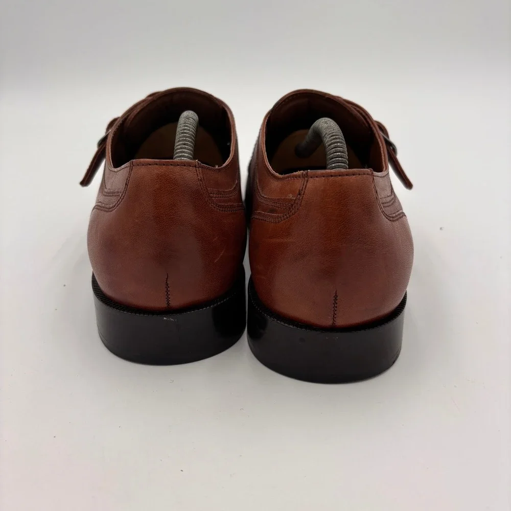 Johnston & Murphy Monk Strap Shoes Mens 11.5 Tan Cap Toe Leather Buckle